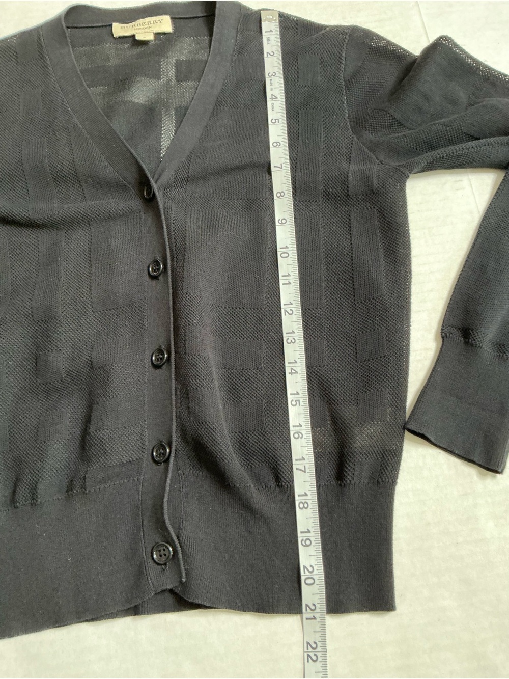 Burberry London Black V-Neck Button Front Women's Knit Cardigan Cotton Sz Large - Picture 9 of 14